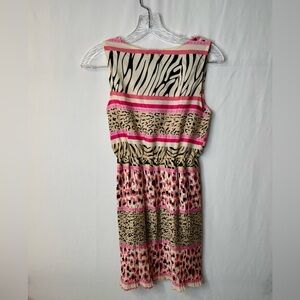 Erow Stylish Pink and Black Patterned Midi Pleated Dress Girls Size S